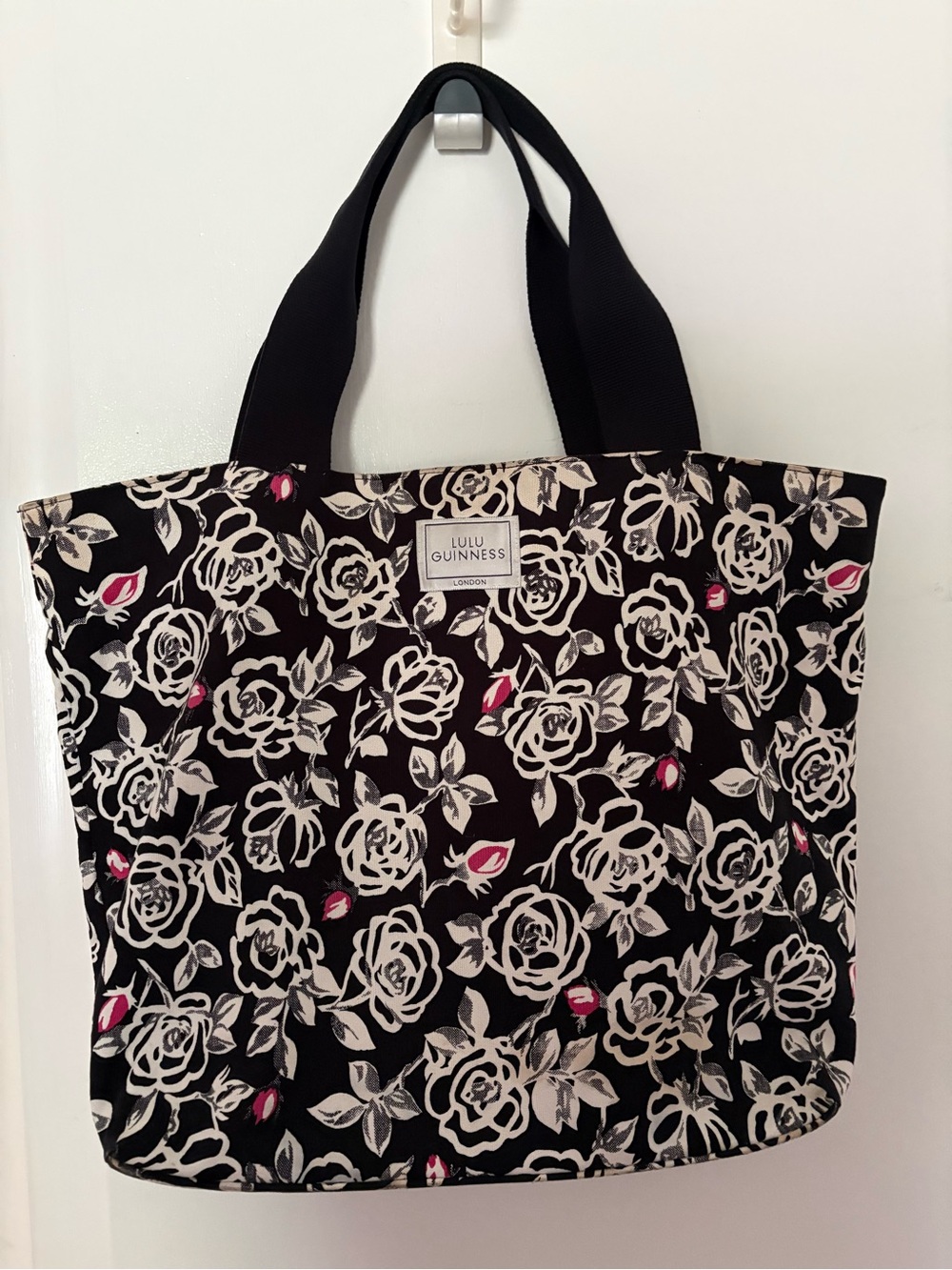 Vintage Lulu Guinness Black Rose Print Travel Set